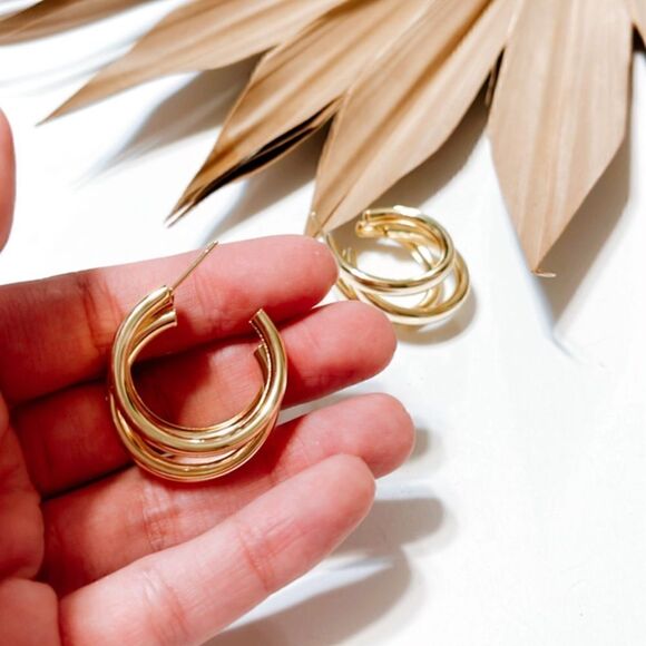 Gold  hoop earrings S341 - Picture 5 of 5